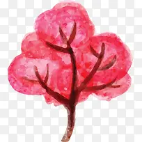 粉红水彩春天大树