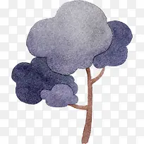 水彩手绘蓝色小树
