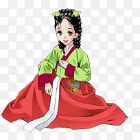 朝鲜古装美女坐着的插图