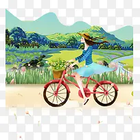骑自行车踏青女孩子