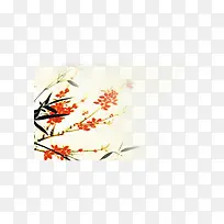 红色中国风水墨兰花装饰