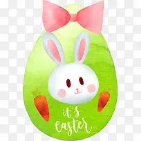 水彩手绘复活节绿色彩蛋兔子素材