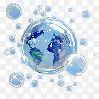 创意蓝色地球水彩泡泡