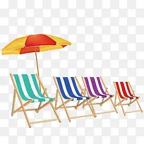 遮阳伞与彩色躺椅