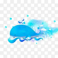 手绘水彩装饰插图海洋生物鲸鱼插