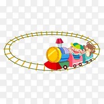 卡通手绘彩色玩具火车小男孩