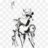 创意国画鹿