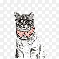 卡通手绘素描戴眼镜猫咪