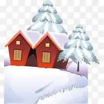 房屋树木矢量冰雪游素材