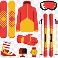 红黄色冬季运动装备