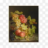 葡萄与桃子的油画