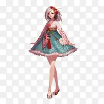 蓝色樱花少女插画