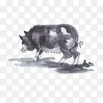 水墨手绘的野猪