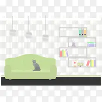 矢量客厅沙发猫