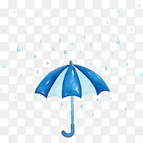 蓝色水彩雨滴雨伞