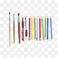 矢量彩色多款文具铅笔钢笔毛笔