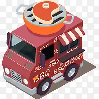 2.5D卡通立体烤肉BBQ快餐车