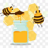 手绘小清新蜜蜂酿蜜插画图案