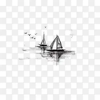 黑白帆船装饰图案