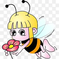 卡通画蜜蜂摘花采花蜜