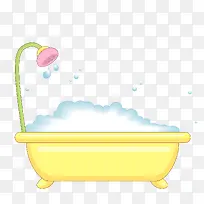 矢量手绘黄色洗澡浴缸