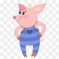 蓝粉色卡通站立小猪
