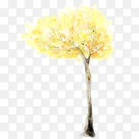 手绘水彩黄色树木