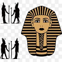 矢量古代图腾埃及狮身人面像站岗