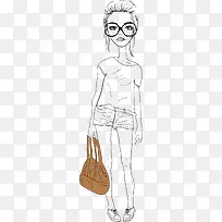 戴眼镜的卡通女孩