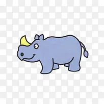 蓝色手绘犀牛动物