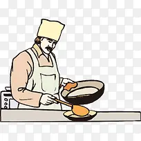 卡通手绘炒菜外国厨师