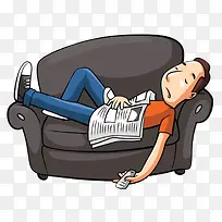 卡通躺在沙发上睡觉的男士
