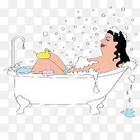 手绘插图女孩浴缸泡澡