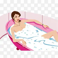 时尚美女插图浴缸泡泡浴