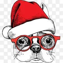 庆祝圣诞节的眼镜狗狗