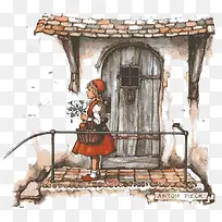 古典风小女孩与小屋