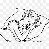手绘单线插图侧卧睡着的女人
