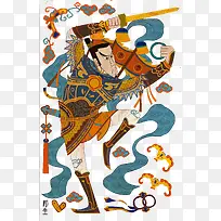 门神平面贴画人物彩色祥云神仙