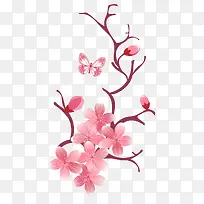 手绘粉色桃花树枝