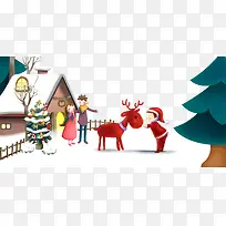 2018圣诞节情侣小镇插画海报设计