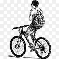 素描骑行的背包男学生