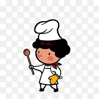 卡通拿木勺戴手套的女厨师