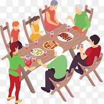 一家人坐在一起吃饭
