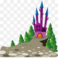 悬崖紫色别墅树木元素