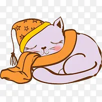 卡通睡觉的可爱猫咪