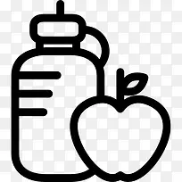 体操运动员的饮料瓶和一个苹果图标