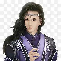 紫色衣服头饰长发古代男子