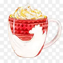 手绘水彩冰淇淋雪顶咖啡饮品插画