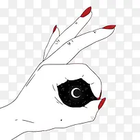 红指甲的手看见月亮