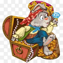 卡通插画坐在魔法盒上的兔子